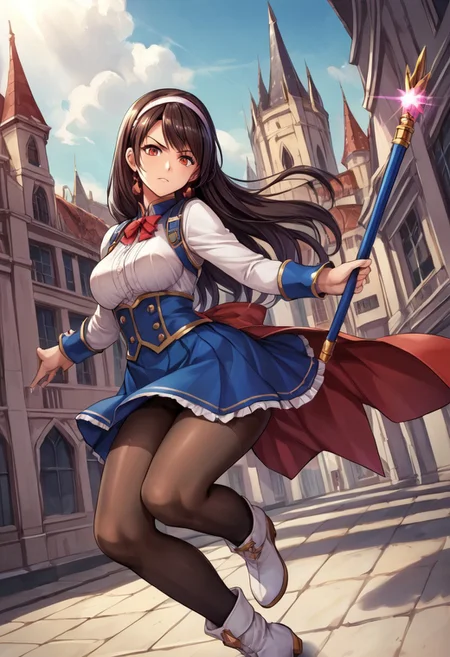 score_9, score_8_up, score_7_up, score_6_up, score_5_up, score_4_up, detailed, intricate details, source_anime, , (best quality) , (highly detailed) ,((masterpiece)), ((best quality)), (ultra-detailed), ((extremely detailed)), (high resolution), 4K, (8K), best quality, (beautiful), (dynamic lighting), (super detailed skin), sharp focus, (1_girl, solo focus), score_9,score_8_up,score_7_up,anime coloring BREAK source_anime,anime, <lora:Liffany_p_v1.5:1>,Liffany,headband,magic wand,blue skirt,black_pantyhose,white_thighhighs,white boots,<lora:Fixhands_anime_bdsqlsz_V1:1>,looking_at_viewer,castle,city,holding,holding_staff,fighting_stance,serious,dynamic_angle,posing,,
upper body, detailed eyes、detailed face and detailed skin <lora:add-detail-xl:1.0>