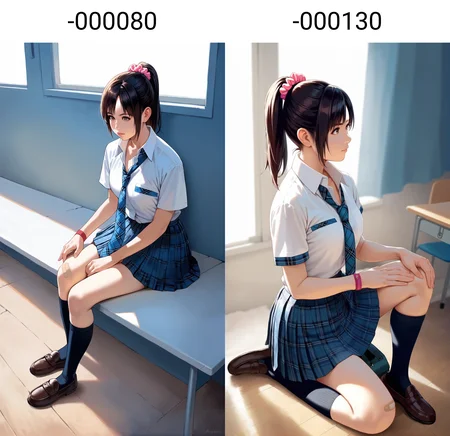 score_9,score_8_up,score_7_up,<lora:miiyamotoHikari-000080:0.8>,
miiyamotohikari,
1girl,solo,black hair,ponytail,bangs,pink scrunchie,brown eyes,school uniform,white shirt,blue plaid skirt,blue plaid necktie,red wristband,black kneehighs,bandaid on knee,leather shoes,medium breasts,full body,
sitting,