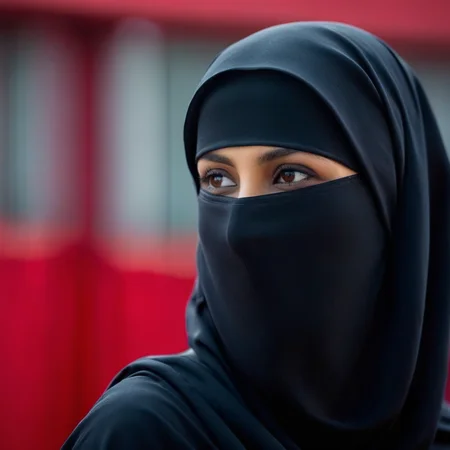 cinematic film still of <lora:burqa:1>
a woman wearing a black niqÄb and a red background burqa style, shallow depth of field, vignette, highly detailed, high budget, bokeh, cinemascope, moody, epic, gorgeous, film grain, grainy
