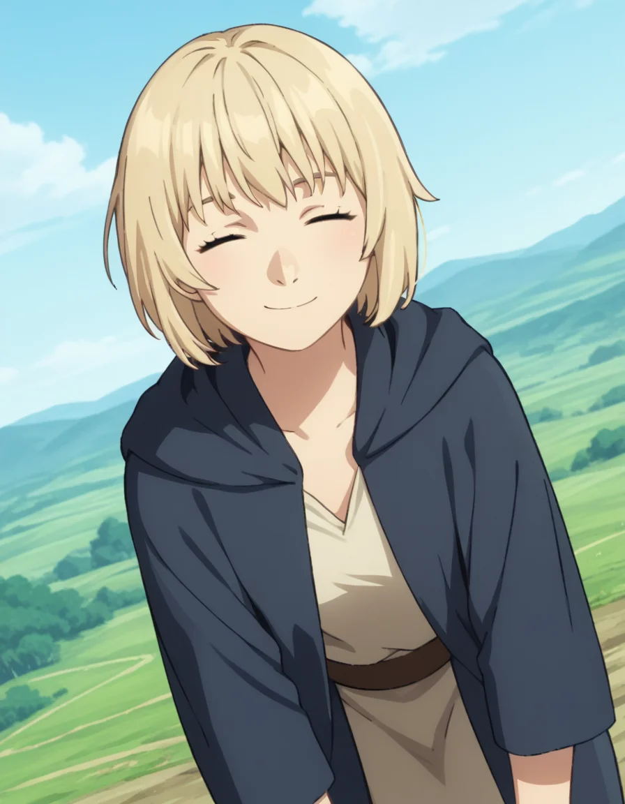 score_9, score_8_up, score_7_up, source_anime,
falintouden, <lora:falin-touden-s1-ponyxl-lora-nochekaiser:1>,
falin touden, short hair, blonde hair, closed eyes,
robe, long sleeves, open clothes,
outdoors, landscape, bent over, smile,
looking at viewer, solo, cowboy shot, dutch angle,