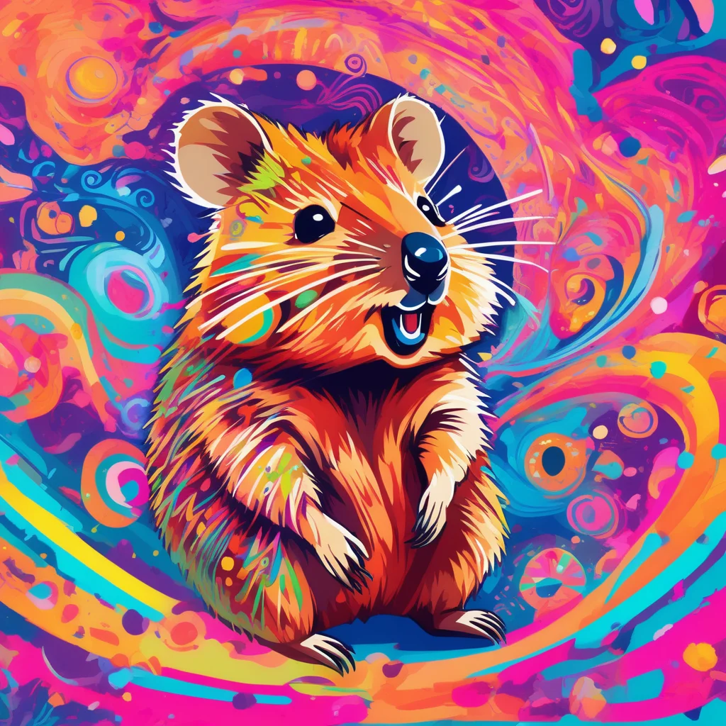 Psychedelic style quoknon quokka, <lora:quokka_LoCon_XL:0.9> . Vibrant colors, swirling patterns, abstract forms, surreal, trippy