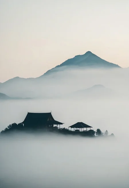 house, fog, mountain