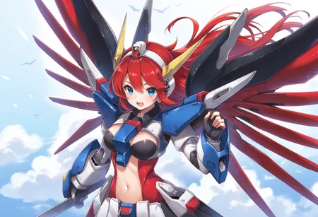 (score_9:0.9),score_8_up,score_7_up,rating_safe,anime_style,(zPDXL),<lora:Destiny Gundam ponyXL v1:0.73>,destiny gundam,1girl,solo,mecha girl,blue eyes,navel,long hair,open mouth,flying,mechanical wings,energy wings,upper body,
