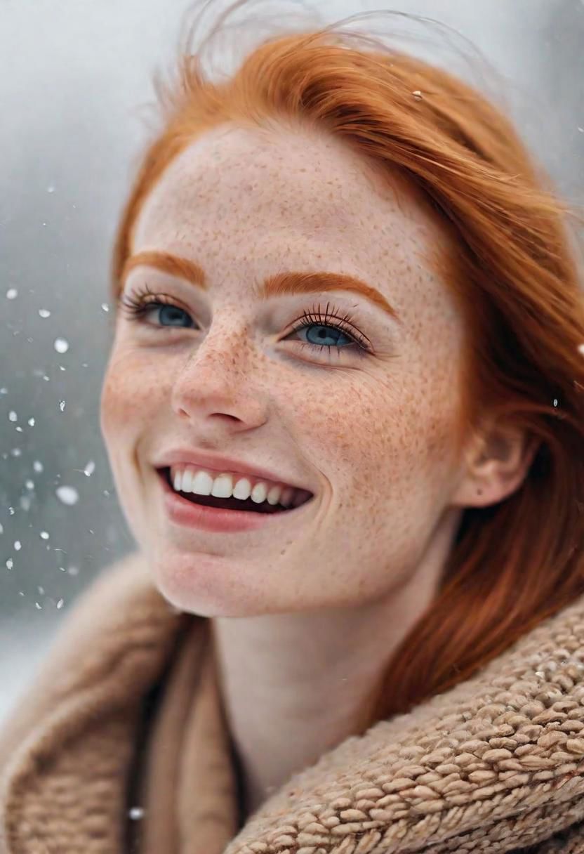 cinematic photo photo of a girl, naked, ginger, freckles, cute face, gentle eyebrows, <lora:ahxl_v1:1>, small breasts, (bulbous nipples:1.3), short smile, nsfw nsked, outdoors, getting cold, cold winter, (fog: 1.5), (nervous laughter open mouth), tittering, giggle, shy look down, red cheeks, in mountains,snow, ((held snow on her hands)), cover her nipples, soothing tones, muted colors, high contrast, natural skin texture, hyperrealism, soft light, sharp, style of Shawultra detailed, pale skin, ultra sharp focus, high resolution, best quality, masterpiece, intricate details, hyperrealistic, blurry background . 35mm photograph, film, bokeh, professional, 4k, highly detailed