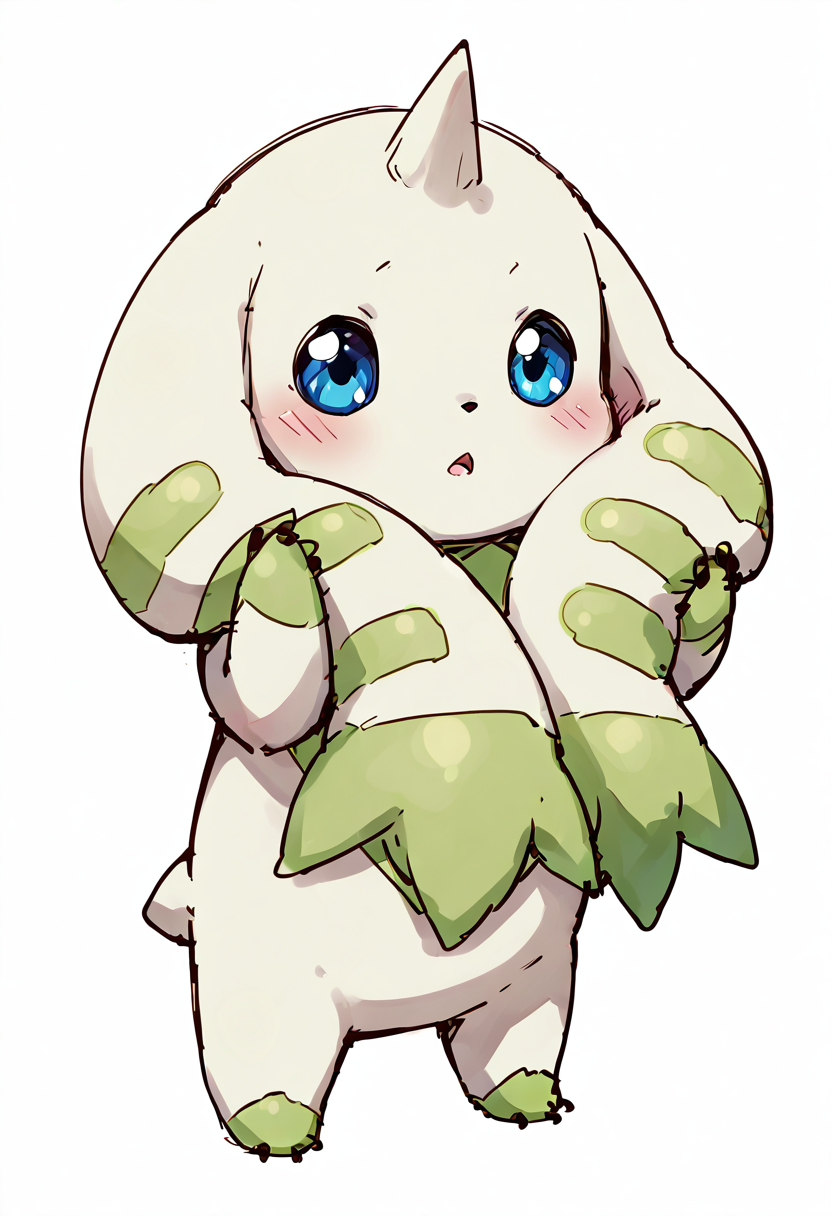 masterpiece, best quality, no humans,   ,<lora:TerriermonDigimon_IXL:1.0>,    zzTerriermon, blush, open mouth, blue eyes, simple background, white background, standing, full body, sketch, hands up,