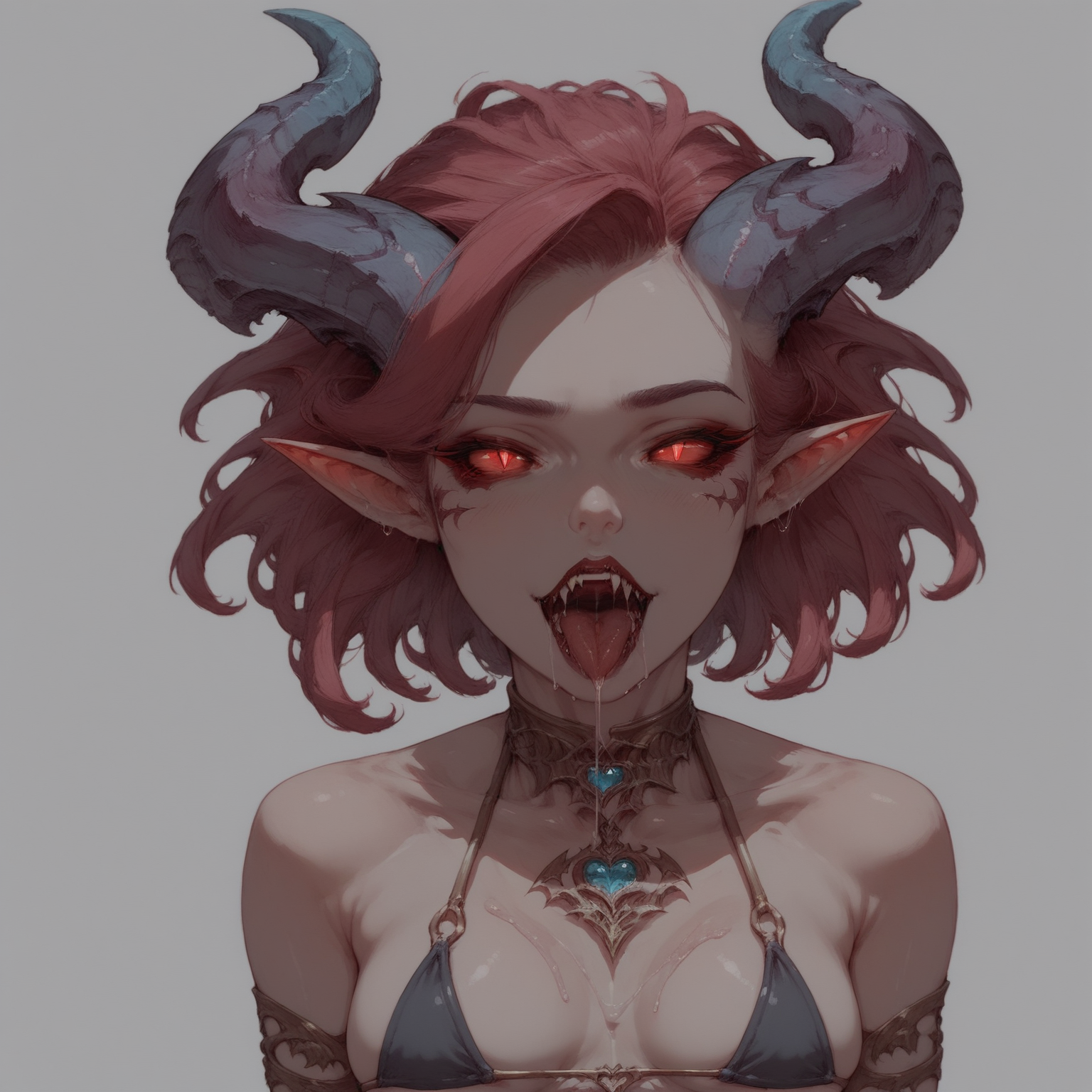 succubugirl, face focus, saliva, string bikini, <lora:SuccubuGirl1.5:0.7> <lora:detailed_notrigger:0.5>, score_9,score_8_up,