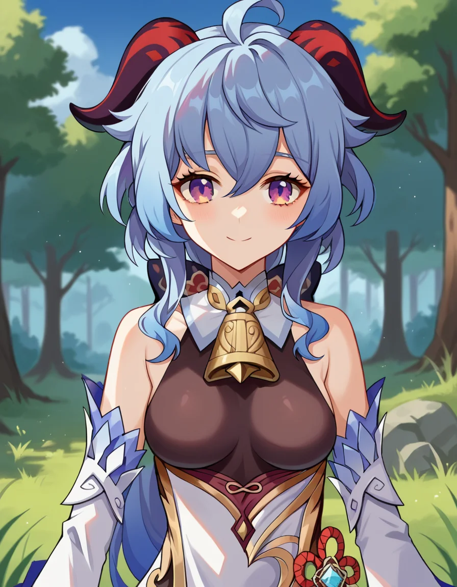 score_9, score_8_up, score_7_up, source_anime,
ganyu, <lora:ganyu-ponyxl-lora-nochekaiser:1>,
ganyu, blue hair, goat horns, horns, long hair, purple eyes, sidelocks, smile,
gloves, bare shoulders, detached sleeves, black gloves, bell, bodysuit, neck bell, black bodysuit, vision \(genshin impact\), bodystocking, cowbell, chinese knot,
outdoors, forest, nature,
looking at viewer, weapon, bow \(weapon\), holding bow \(weapon\), drawing bow,