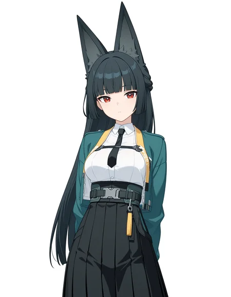 masterpiece, best quality, high quality, 1girl, solo, hoshimi miyabi \(zzz\), <lora:iMiyabi:0.9>, section six outfit, standing, cowboy shot, arms behind back, looking at viewer, expressionless, simple background, white background,
anime screenshot, anime coloring, flat color, masterpiece, best quality, very aesthetic, aesthetic, absurdres, highres, detailed, beautiful color, amazing quality, sensitive