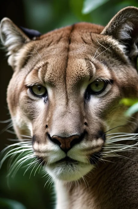 award winning wildlife (medium long shot:1.4), 35mm film movie still, ultra photorealistic, photorealism, (upper profile) shot of a defeated old cougar in pain with the (sunken head:1.4) mourning (looking depressed down:1.2), (glossy eyes) cinestill, film grain, taken with hasselblad H6D 100c, the HCD 24mm lens, hazy mood, cinematic dramatic lighting, cold muted colors, (DOF:1.4), (dark lush jungle background), sharp focus, (perfect real extremely details), amazing fine detail, absurdres, hyper realistic lifelike texture, dramatic lighting