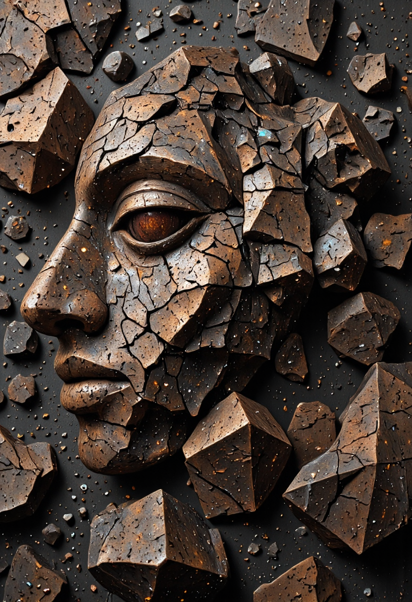 <lora:Pieper-Geometrics-Earthbound:0.8>, Op-Art, abstract, Geometric Shapes, dark mud texture with sparkling sandy grain shapes becomes more rusty and corrosive over time.,swimming through a galaxy, with stars reflecting off its skin like scales,