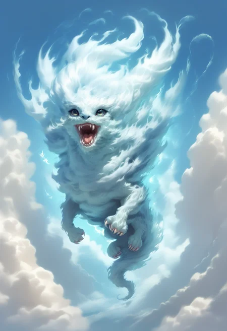 score_9, score_8_up, score_7_up, score_6_up, score_5_up, score_4_up <lora:PonyAirElementals:1> Air Elemental, high fantasy, cute creature, swirling air, transparent, ethereal, majestic, detailed digital art, expressive eyes, roaring, cloudy sky background, magical elements,