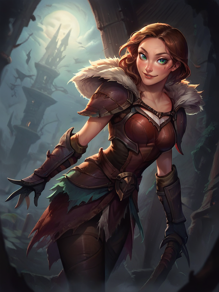 score_9, score_8_up, score_7_up, 1girl, dynamic pose, cowboy shot, looking at viewer, sexy pose, sexually suggestive, naughty face, dutch angle, valley, vegetation, from side, leaning forward, 
 <lora:AValka_character:0.8>, ValkaXL, brown hair, green eyes, armor, shoulder armor, pauldrons, fur trim, gauntlets, cartoon, <lora:ArtStyle_Bewitching_Fantasy:0.8> b3w1tch,
