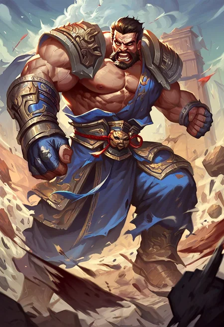 score_9, score_8_up, score_7_up, armored muscular male, sanguo, chinese champion, dianwei, thick brawny body, masculineness, large pec, broad shoulders, standing majestically on battleground, ready to fight, brutal physical strength, tough guy,