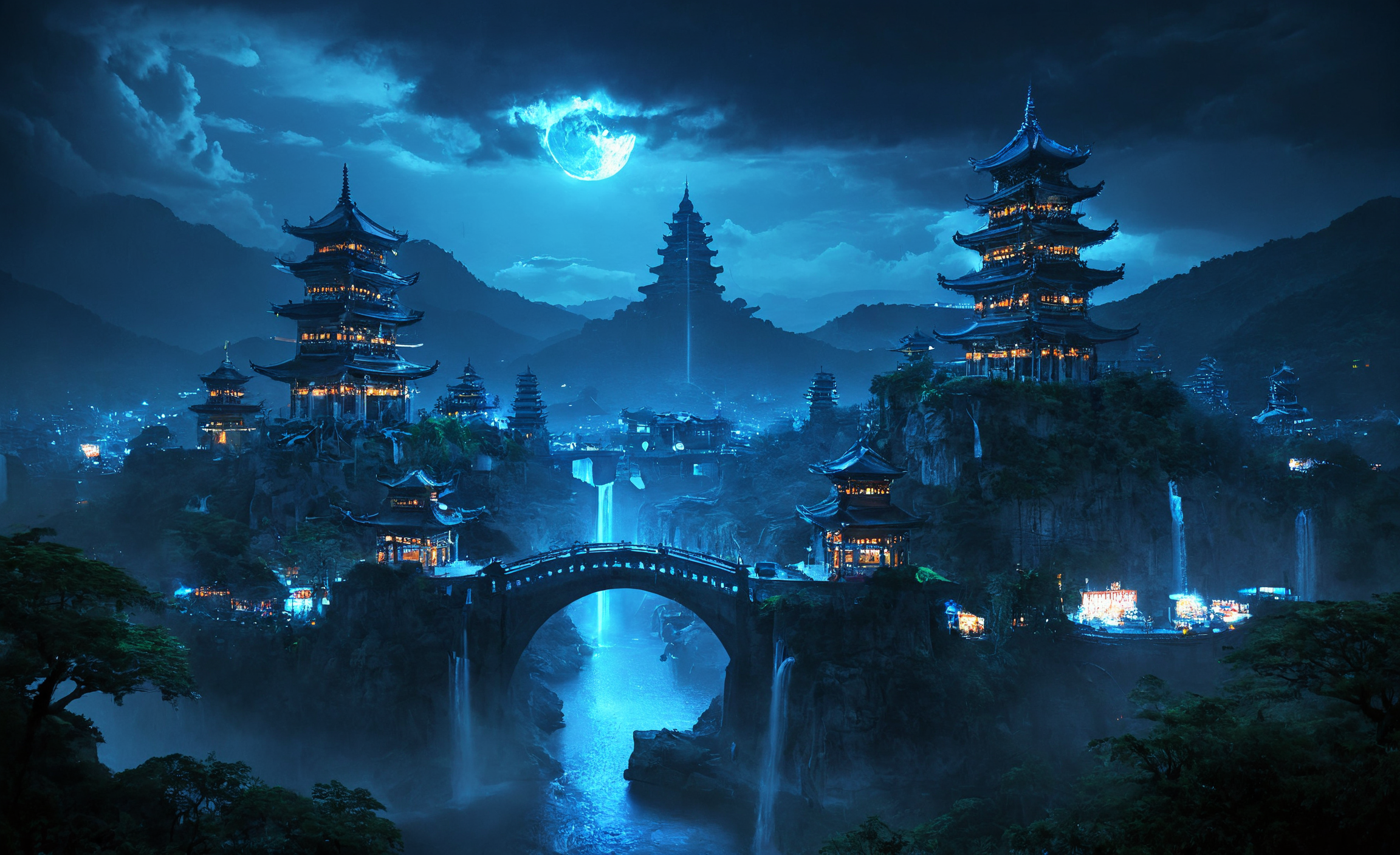 <lora:skyline:1>,sky,city,lights,night,building,tower,scenery,bidge,architecture,cityscape,skyline,outdoors,skyscraper,background,street,humans,river,cloud,painting,tree,water,