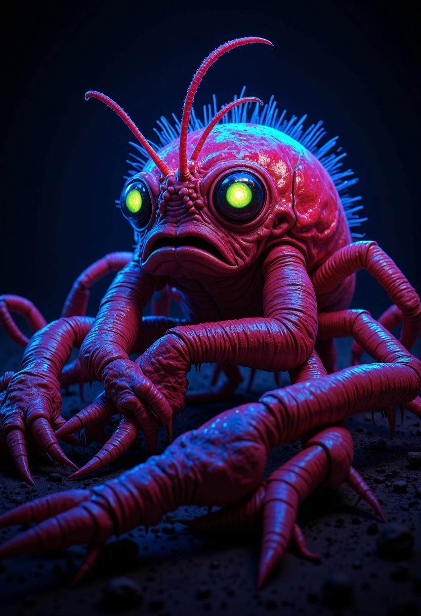 breathtaking Ombre color scheme of neon colors
b10b, anthro dog-beetle with crab legs and hairy spikes . award-winning, professional, highly detailed