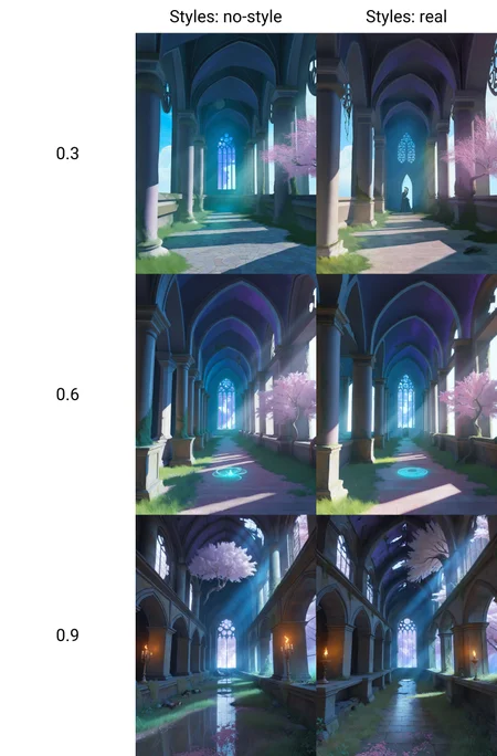 <lora:semireal:0.3>, masterpiece, best quality, good quality, very awa, very aesthetic, absurdres, newest, abandoned, building, cherry blossoms, dappled sunlight, grass, indoors, landscape, light rays, overgrown, pillar, ruins, scenery, sunlight, tree, Blue theme, purple theme, Vanishing Point, highres, masterpiece, best quality, absurdres, highres, celestial bodies, Nikon D850, 35mm street photography, artificiallight, (fantasy, medieval, magic, steampunk, magicpunk)
