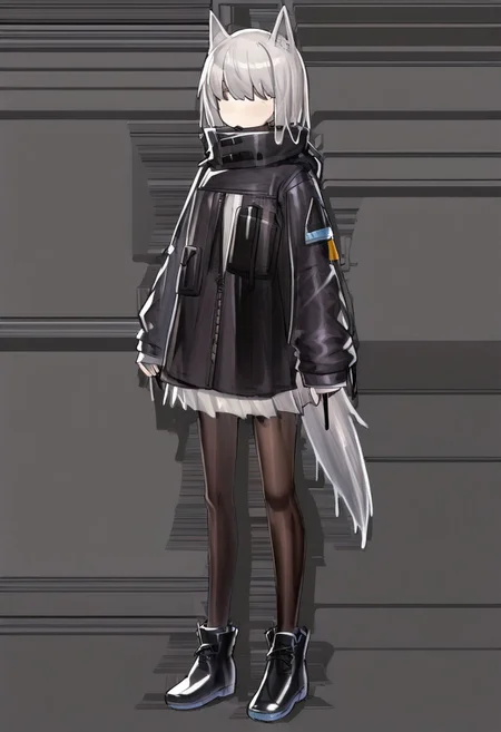 (((One girl))),white hair,wolf ears, jacket,round face
pantyhose,, black footwear, wolf tail,jacket,
Grey indoor background
((((slime (substance))))))