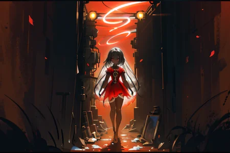 highly insanely detailed, masterpiece, top quality, best quality, highres, 4k, 8k, RAW photo, (very aesthetic, beautiful and aesthetic),  
(rsef style,fevercell style),human_machine_hybrid,abstract_background,futuristic_landscape,energy_auras,overlapping_shapes,digital_aesthetics,high_contrast,neon_lighting, 
<lora:rsef-000225:0.6>, 
(1girl:1.3), 
1other, 
, 
(dark_skin,tan_skin,tanned skin,dark skin,dark-skinned,black-skinned,bronze skin,bronzed skin,cinematic Bronze tan tanning skin tone:1.1), 
, 
, 
Light Tunnel,Christmas Light Tunnel,Star Tunnel,walkway,luminescent petals,(pure red background,transparent background:1.2), 
,âââ