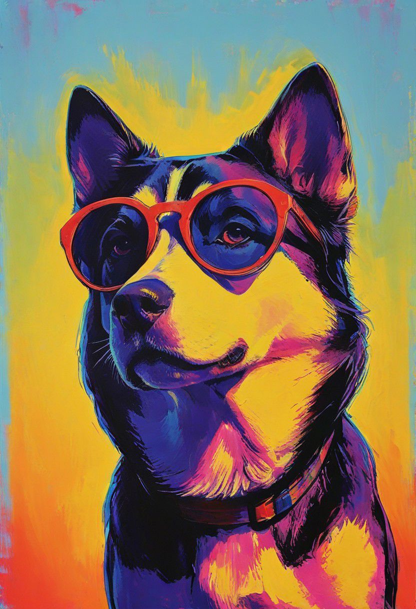 impactful color paint of, a Siberian Husky
Dog breed, wearing dark sunglasses, highly detailed, vibrant colors , 8k, sharp, professional, clear, high contrast, high saturated, , vivid deep blacks, crystal clear