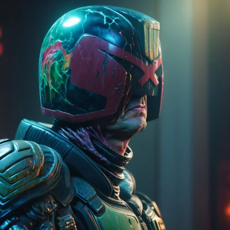 ((jdgdrdd)), Judge Dredd, colorful, ectoplasm, translucent, chaos, (cosmic horror)1.3, dreamlike, nightmare, intricate details, sharp focus, photography, photorealism, photorealistic, 8k, soft focus, volumetric light, (intricate details)+, (hyperdetailed)+, 8k hdr, high detailed, lot of details, high quality, soft cinematic light, dramatic atmosphere, atmospheric perspective,