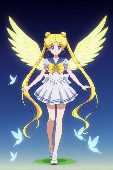 <lora:Tsukino_Usagi:0.8>, white background, Tsukino Usagi, 1girl, solo, wings, fly