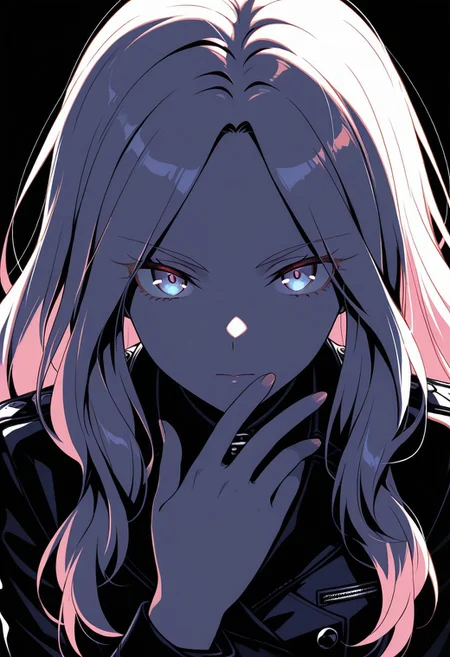 1girl, gakumas, sena, skinny, (high contrast:1.4), limited palette, hand up,, official art, portrait,  close-up face, looking at viewer, from above, BREAK styling pose, fashion pose, BREAK simple background, white background, black background, hard lighting, BREAK perfect details, masterpiece, best quality, ultra-detailed, best illustration, high resolution, extremely detailed CG, unity 8k wallpaper, super detailed skin, perfect anatomy, detailed,, abstract, beautiful detailed eyes, absurdres, very aesthetic, depth of field