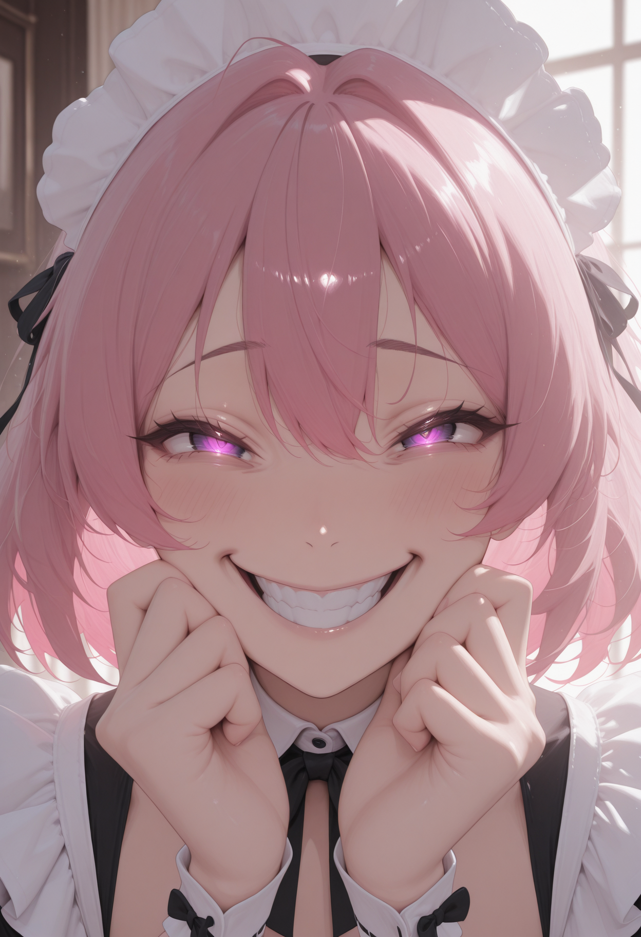 (masterwork, masterpiece, best quality, hyper-detailed, 8k uhd:1.4) 1girl,solo, CivChan, pink hair, purple eyes, <lora:CivChan_Illustrious:0.9> quality: masterpiece, extremely aesthetic, highly detailed, vibrant colors, vivid colors, saturated, crazy smile, maid outfit, (millionaire:1.4)