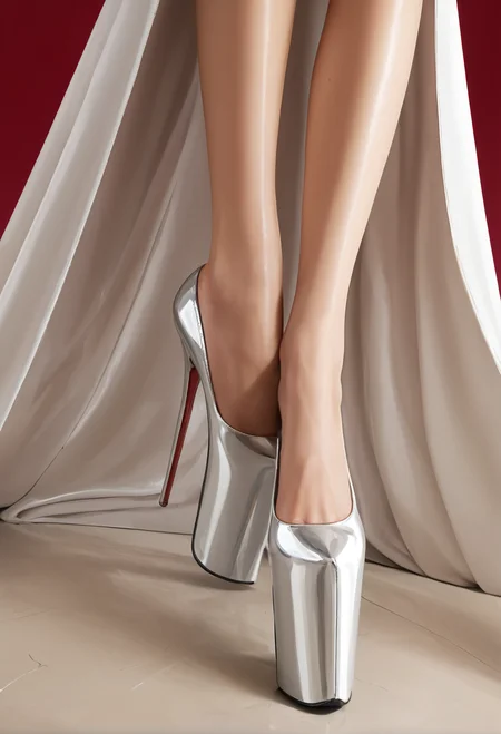 1girl,red background,Feet close-up,,ruanyi1375,standing,shiny skin,<lora:1375 Super platform high heels_v1_pony:1>, score_9,score_8_up,score_7_up,,8k,solo,,