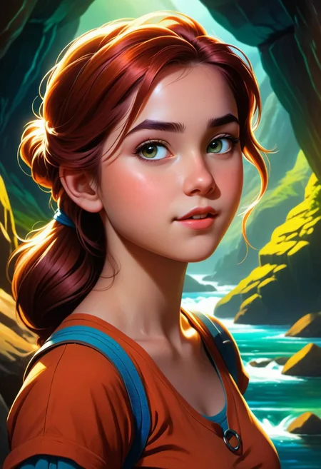 Close-up, high quality, masterpiece, 8k, hdr, rgb, portrait, raw photo, bright rich colors, (masterpiece, best quality, detail),
Girl, mountain cave river, digital art, airbrush, deep saturated colors, ambient occlusion, volumetric cut-off lighting, contour lighting, bokeh, 
Greg Rutkowski, Craig Davison, Jenny Saville, Bernie Wrightson, Frank Frazetta,