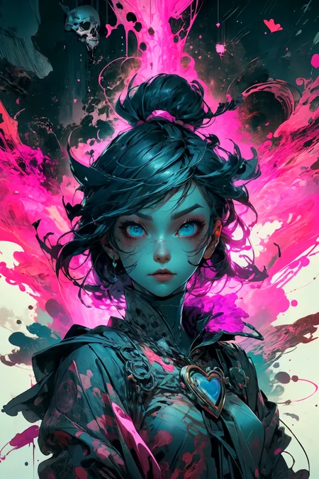 illustration, cartoon, soothing tones, calm colors, (solo:1.1), a digital arf of a undead girl, (pink, heart, love:1.1), wounds, (deathcore:1.2), mistery pink forest, extreme detail, morbid, paper texture, 2d, (pascal campion:0.38), vivid colors, (painting art:0.06), [eclectic:clear:0.8], slate atmosphere, cinematic, dimmed colors, dark shot, muted colors, film grainy, lut, spooky
<lora:more_details:0.4>
 <lora:Cosmic anime-oil fusion v2:0.45> 
<lora:AnimeVibesV3:0.3> animevibes, 
<lora:3DMM_V11:0.5> 3DMM 
<lora:midjourney_20230624181825:0.7> midjourney ,
 <lora:LAS:0.5> cloud,colorful,
<lora:msw_locon-t2:0.6>
 <lora:wuxia2:0.6> gu,
 <lora:CyberpunkStyleV1:0.2> PunkAI ,
<lora:CatgirlMaidV1.0-000003:0.35> CatgirlMaid, shiny, shiny hair, shiny skin, shiny clothes