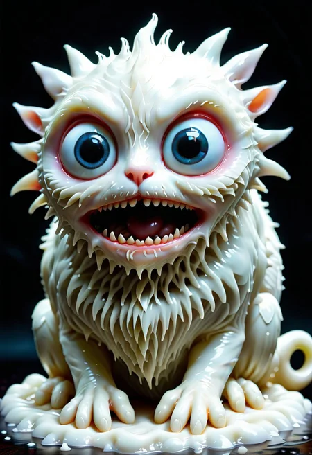 the creepiest yet cutiest creature with big kawaii eyes made out of White wax ever known to man