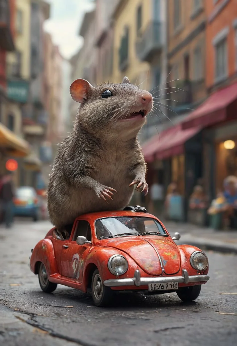 Giant shrew in a toy car, zooming through a busy street (masterpiece, award winning artwork)
many details, extreme detailed, full of details,
Wide range of colors, high Dynamic
<lora:add-detail-xl:1>
<lora:WildcardX-XL-Detail-Enhancer:1>
<lora:MJ52:0.375>
<lora:CinematicStyle_v1:0.42>