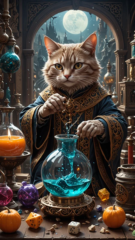 Ethereal fantasy concept art of a Cat Mage brewing potions. Dice, magnificent, celestial, ethereal, painterly, epic, majestic, magical, fantasy art, cover art, dreamy, insanely detailed and intricate, hyper maximalist, elegant, hyper realistic, super detailed, vivid colours, ornate, dynamic, articulate, 8K, <lora:3D_Framed_Wall_Art_-_By_DICE:0.6>, (Framed 3D), EPIC, high budget Hollywood movie, volumetric, Painstaking Attention To Detail, UHD
