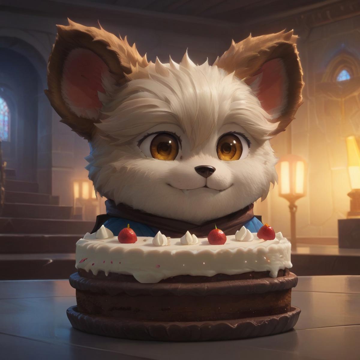 (((furry character))), (((Nubs_pooba))) eating cake in the canteen, portrait, BREAK, masterpiece, ((detailed background)), ((dynamic background)), 8K, (masterpiece:1.5), intricate details, highly detailed, extreme detail, octane render, unreal engine, ((anime art)), best quality, highres, (detailed face:1.5), ((full_body)), UHD, (((perfect hands))), low light