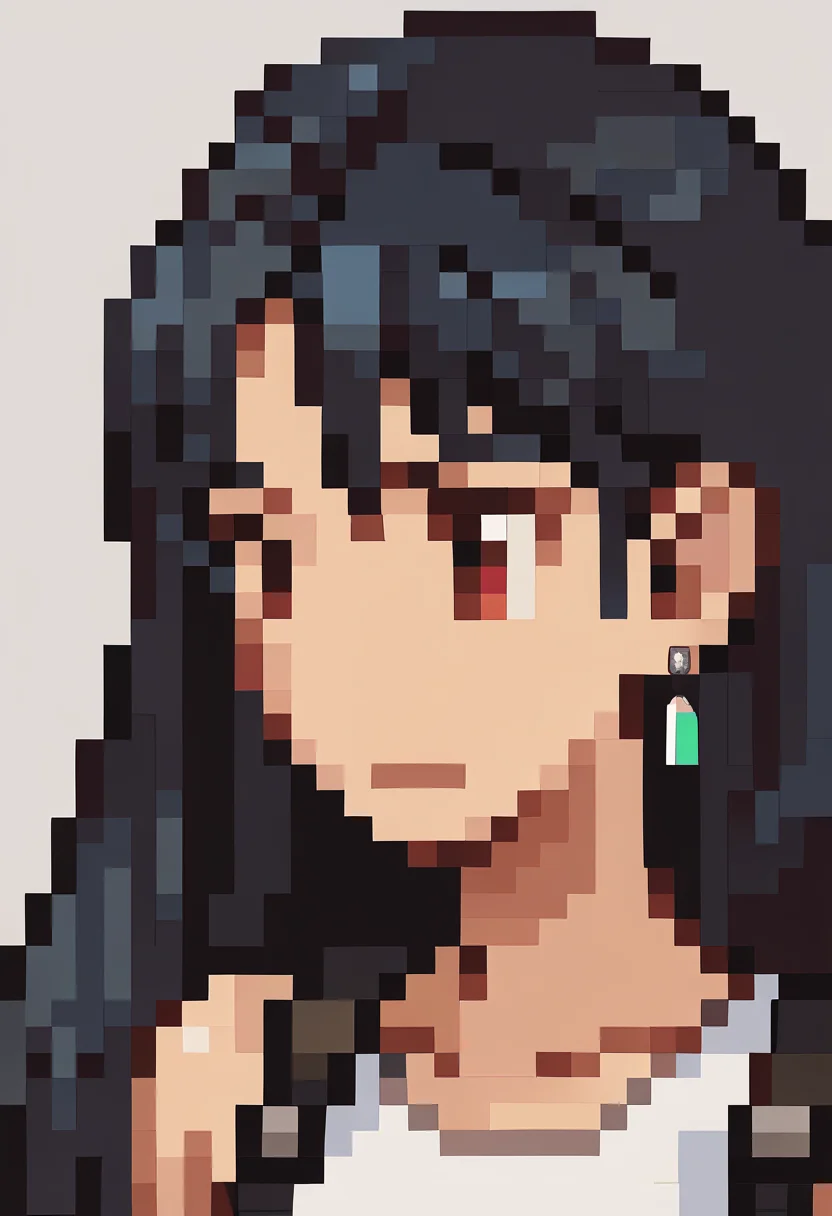 score_9, score_8_up, score_7_up, source_anime, BREAK, solo, 1girl, <lora:FF-Tactics-Portraits-pdxl_Fp:1>, simple background, portrait, pixel art, <lora:tifa-pdxl-nvwls-v1:1>, defTif, red eyes, black hair, low-tied long hair, earrings, white sports bra, black suspenders, elbow pads,
