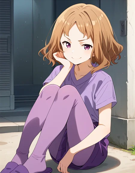 score_9, score_8_up, score_7_up, score_6_up, souce_anime, BREAK masterpiece:0.8, best quality,high quality:0.5, very aesthetic, absurdres, 1girl, upper body, amanatsu sensei, brown hair, purple eyes, short hair, parted bangs, purple shirt, short sleeves, purple skirt, purple pantyhose, purple slippers <lora:amanatsu_sensei_ponyDiffusionV6XL_Lion_:1>, smirk, fang,