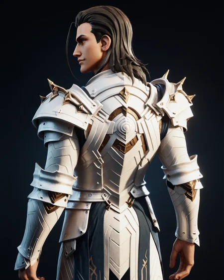 score_9, score_8_up, score_7_up, rating_questionable, intricately detailed,
<lora:homri52:1>
<lora:Ageless_Fortnite:1>,
1boy(age1ess, grey eyes, wh1te_plate, white armor, slicked back hair, black hair with white stripe, muscular, slender, cowboy shot, solo, slight smile, looking at viewer),
fantasy city, at night, dark sky,
back view,
detailed background, depth of field,
<lora:ral-chrosc-clr:0.5>, ral-chrosc-clr,
<lora:Expressive_H:0.5>, Expressiveh,
<lora:xl_more_art-full_v1:0.3>,
<lora:add-detail-xl:0.3>