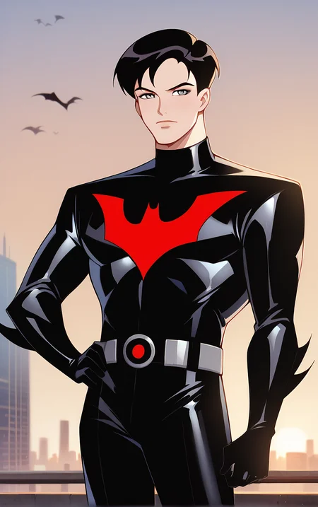 score_9, score_8_up, score_7_up, BREAK
NoMaskedBatsuit_TerryMcGinnis_ownwaifu,
1boy, black hair, grey eyes, short hair, bangs,
bat print, black bodysuit, superhero, turtleneck, grey belt, black gloves,
(contrapposto, hand on hip), sunset, sidelighting, cityscape, vanishing point, outdoors, depth of field, solo,
<lora:PONYXL_DC_BatManBeyond_TerryMcGinnis_ownwaifu_r1:0.7> , depth of field,