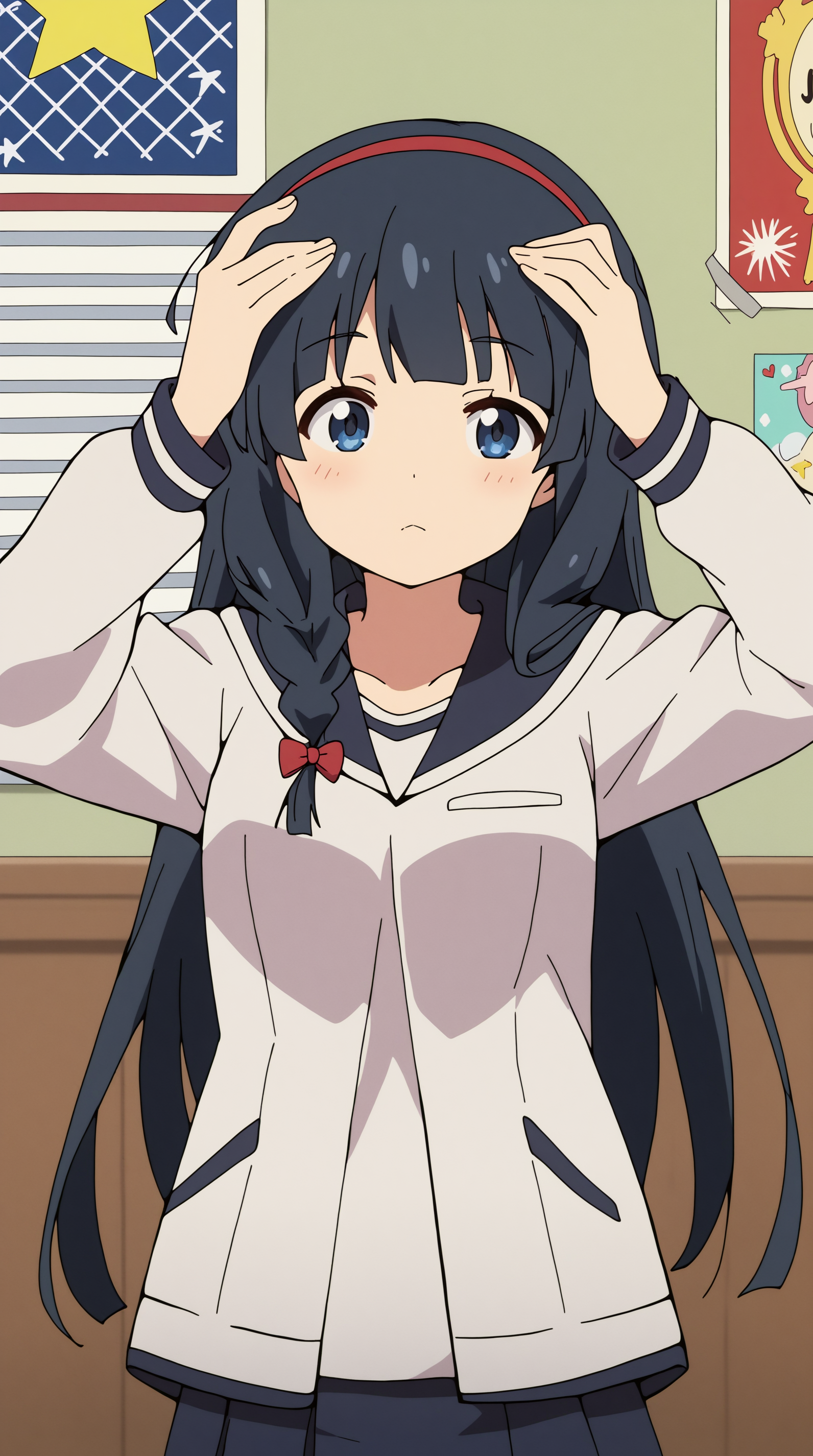 score_9, score_8_up, score_7_up,anime_source, source_anime, best   Itsuki Pleaides, Main Outfit, solo, poster \(object\), hands on own head  <lora:JN_Itsuki_Pleaides_Pony:0.8>