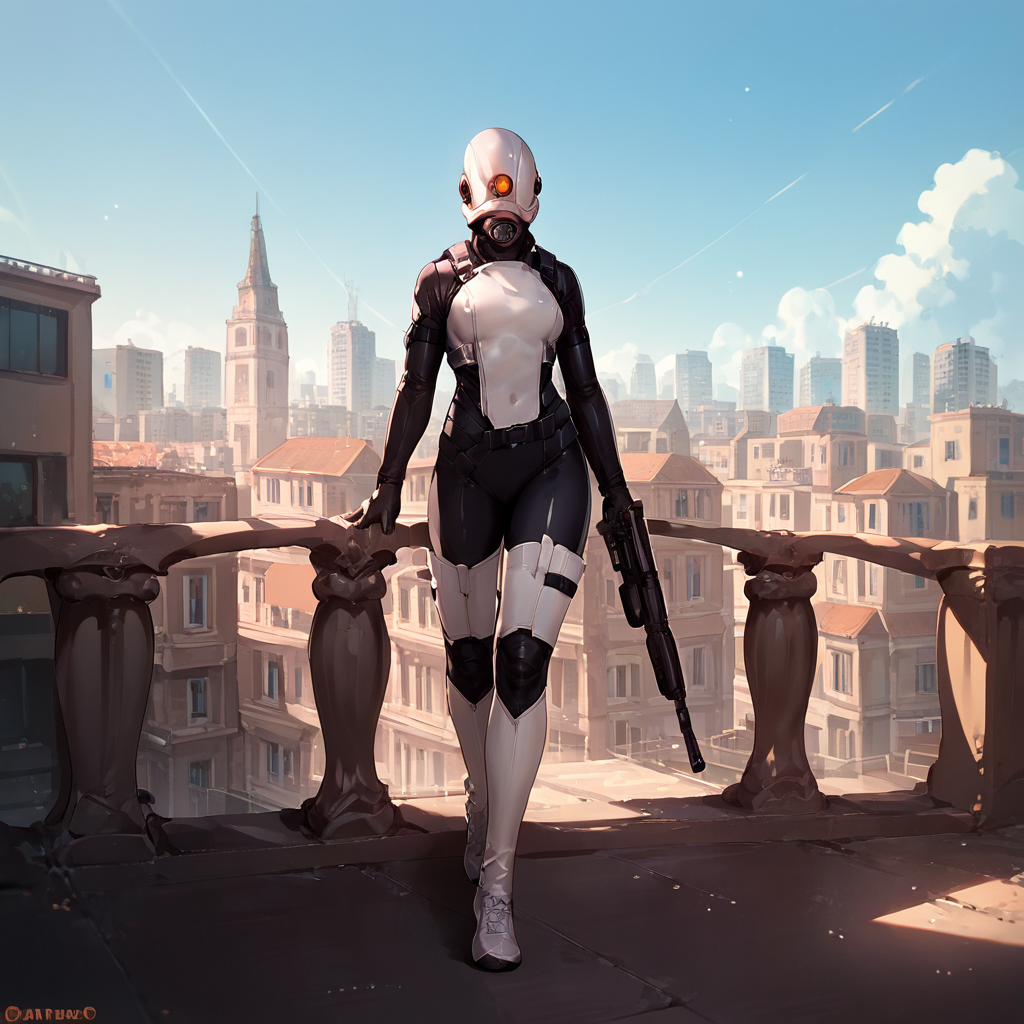 score_9, score_8_up, score_7_up, score_6_up, score_5_up, score_4_up, source_anime,  combine_assassin, city, bodysuit, walking, rifle