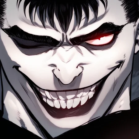 score_9, score_8_up, score_7_up <lora:Berserkface:1> 1 girl. Berserkface. thatgutsface. smile. teeth. one eye closed. evil smile. grin.