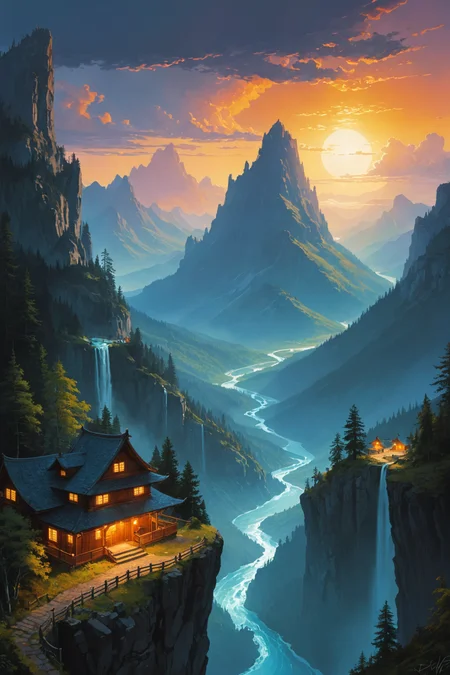digital painting by (((Paul Lehr) and Christophe Vacher) and wlop) and Ilya Kuvshinov, landscape