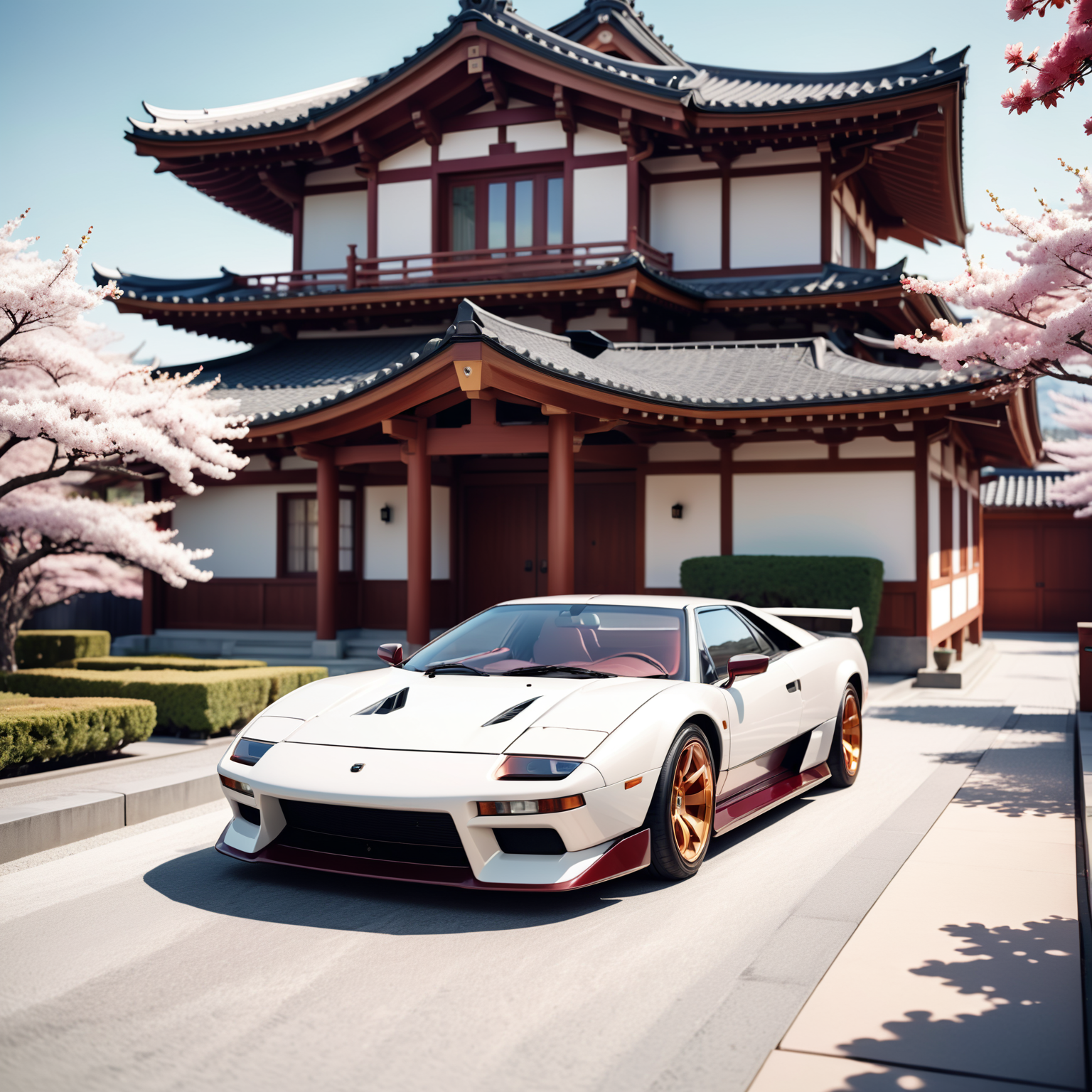 Real estate photography style cinematic film still HDR photo of a car parked in front of a house,frank ocean,sakura bloomimg,supercar,torii in the background,on amino,japan 1980s,snapchat story screenshot,spa,maroon,bloodwave,april . High dynamic range . shallow depth of field . Professional, .Intense. Blazing. Brilliant. Burnished. Dazzling. Fiery. Fierce. Flaming. Flare. Flashing. Glaring. Glinting. Piercing. Radiating. Scorching. Searing. White-hot
