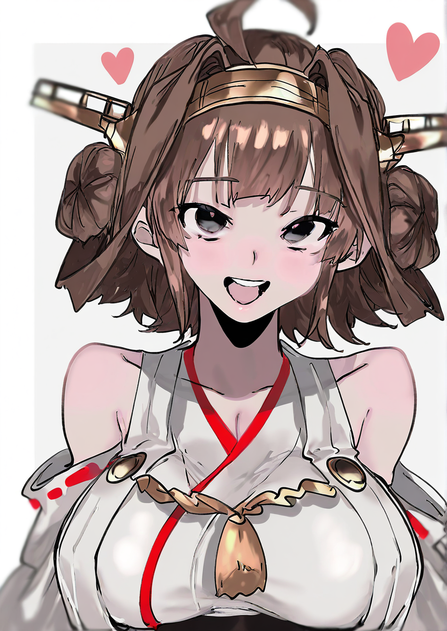 <lora:mm___0422:1.2>,1girl, kongou (kancolle), huge breasts, :d, alternate hairstyle, bare shoulders, black eyes, brown hair, detached sleeves, headgear, heart, looking at viewer, nontraditional miko, open mouth, short hair, smile, solo, teeth, upper body, 
very awa, masterpiece, best quality, highres, absurdes,amazing quality