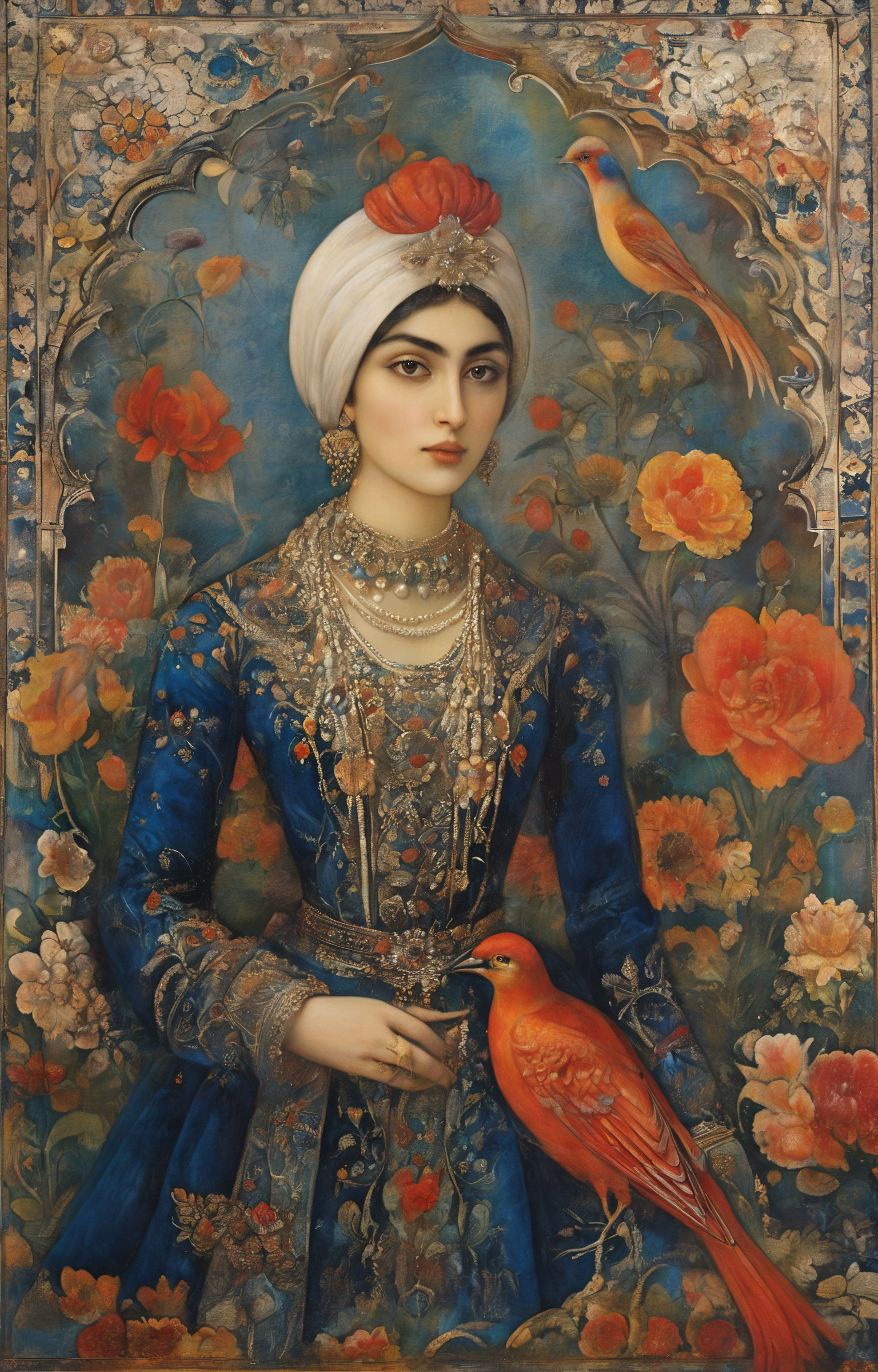 masterpiece,best quality,<lora:tbh292-sdxl:0.9>,illustration,style of Qajar art portrait of noble man