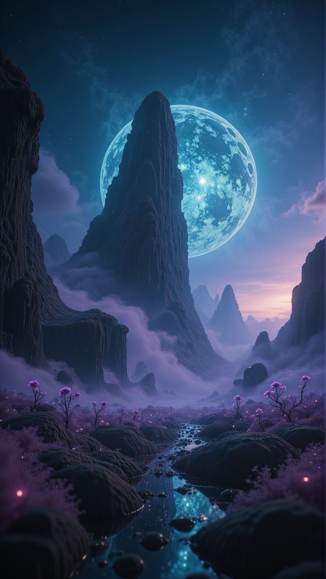 An otherworldly landscape inspired by the alien landscapes of distant planets, with towering rock formations carved by wind and erosion and bioluminescent flora casting an ethereal glow. The sky is filled with swirling nebulae and distant stars, hinting at the mysteries of the cosmos. 
, aidmaimageupgrader  <lora:aidmaImageUpgrader-v0.3-IL:0.85>