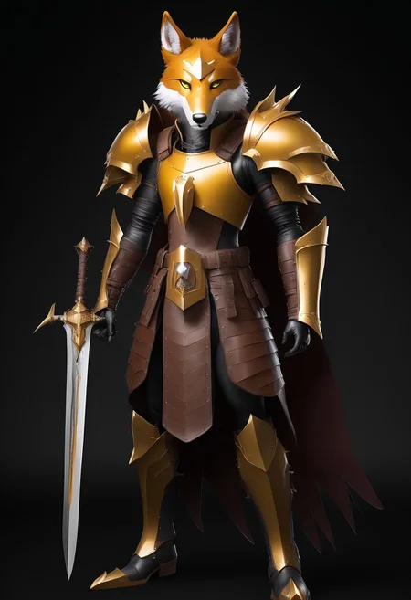 score_9, score_8_up, score_7_up, cs-l3ath3r, NCRender,
Hidegarurumon is a fierce, wolf-like Digimon covered in rugged, dark brown leather armor. Its fur is sparse and resembles a patchwork of aged, tanned leather pieces that provide both flexibility and durability. The armor on its body is reinforced with leather straps and buckles, designed to offer both protection and mobility. Its glowing yellow eyes shine through a mask-like leather faceplate, and sharp leather claws extend from its paws, capable of tearing through most materials. A large, jagged leather tail swishes behind it, hardened to serve as both a weapon and a tool for balance in combat.