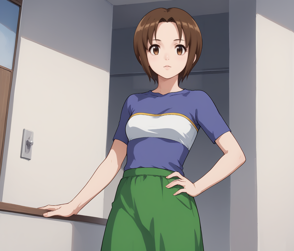 score_9, score_8, score_7, cowboy shot, solo, standing, 1girl, <lora:Haruka_Hikari_PXL:1> haruka_hikari