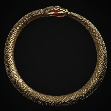 Glowing Snake,Ouroboros, 8k, high resolution, fine quality, high quality, very detailed, photo realistic, snake eating its own tail, snake with its tail in its mouth, snake, solo snake, detailxl, background, snake has a ruby as an eye.