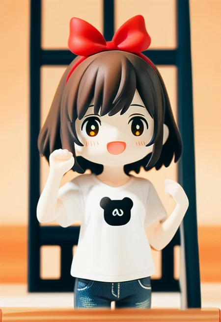 ZPDXL3, score_9, score_8_up, score_7_up, score_6_up, score_5_up, score_4_up, 1girl, small breasts, solo,
bedroom, jeans, t-shirt, hairband, red hair bow,
majokiki, (dark brown hair:1.2), brown eyes, blush, acvillager, chibi, figure, miniature,